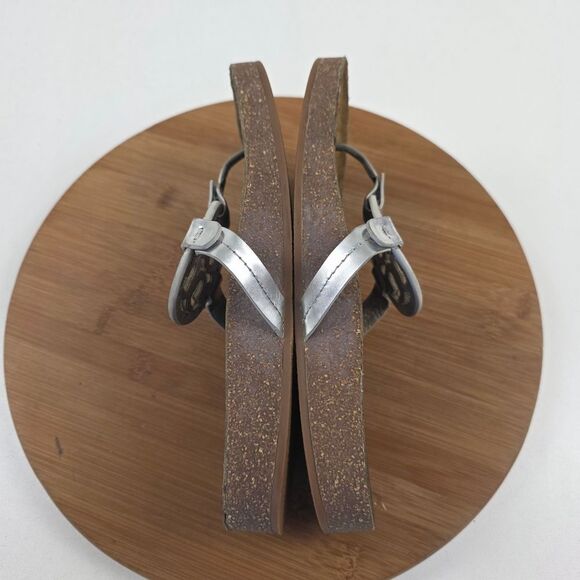 Tory Burch‎ Miller Cloud Leather Metalic Silver Logo Sandals Sz 8 M - Picture 7 of 10